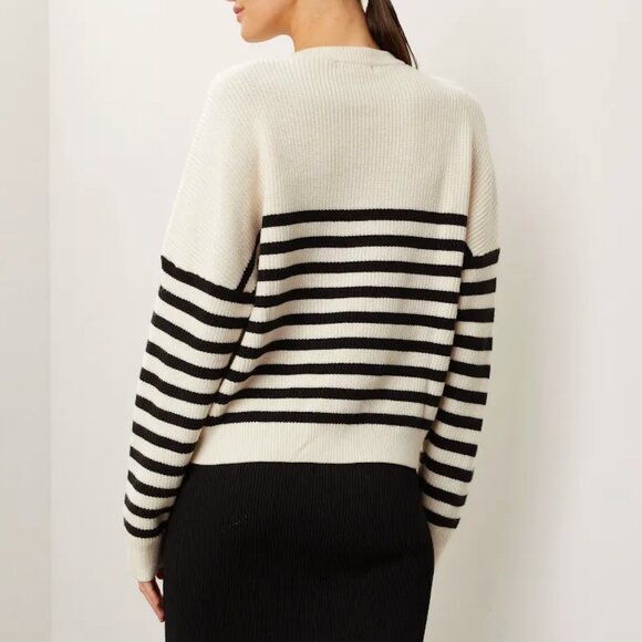 New Maje Marino Breton Stripe Button Shoulder Sweater White Black M​ $295 - Picture 3 of 9